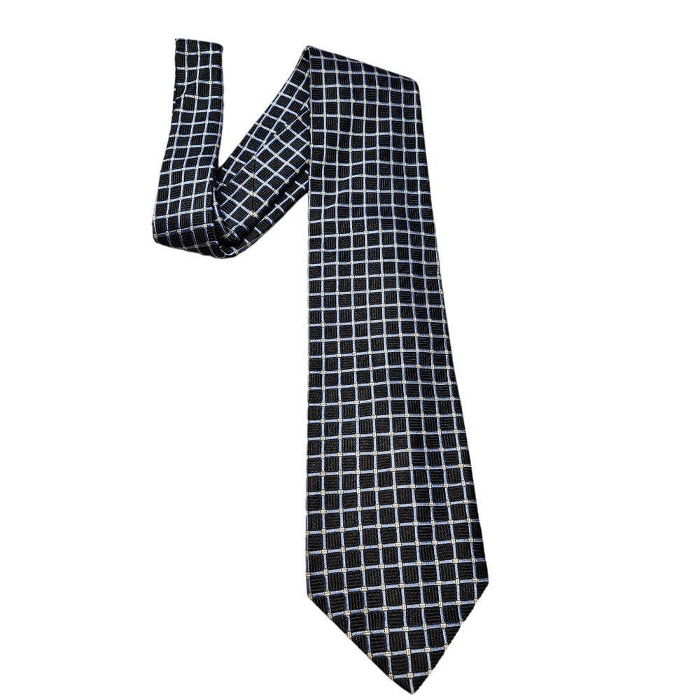 Nautica 100% Silk‎ Neck Tie - Black and Blue Checkers - Formal Wedding Holiday